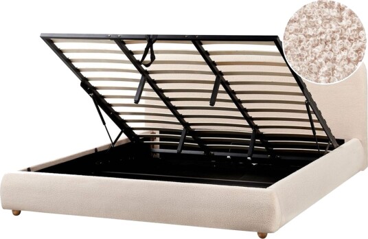 Seng med lagring Blagnac Lys beige/Bouclé 180x200 cm
