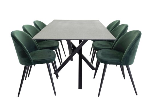 Venture Design Piazza & Velvet spisegruppe Grønn/mørkegrå 6 stoler & bord 180 x 90 cm