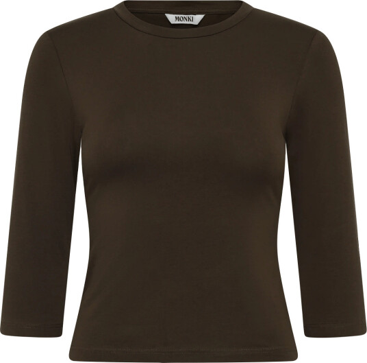 Monki Round Neck Three Quarter Sleeve Top Brown XXS