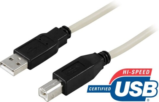 DELTACO USB 2.0-kabel Type A hann Type B hann 2 m beige