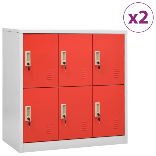 vidaXL Oppbevaringsskap 2 stk lysegrå og rød 90x45x92,5 cm stål