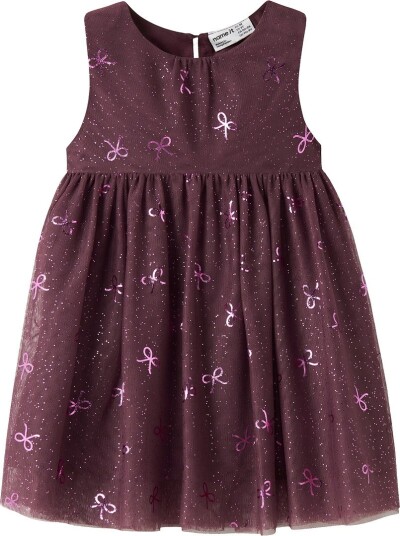 Name It Kjole - Tyll - NmfVabos - Catawba Grape/Dots - Name It - 2 år (92) - Kjole Bordeaux Lilla Rosa