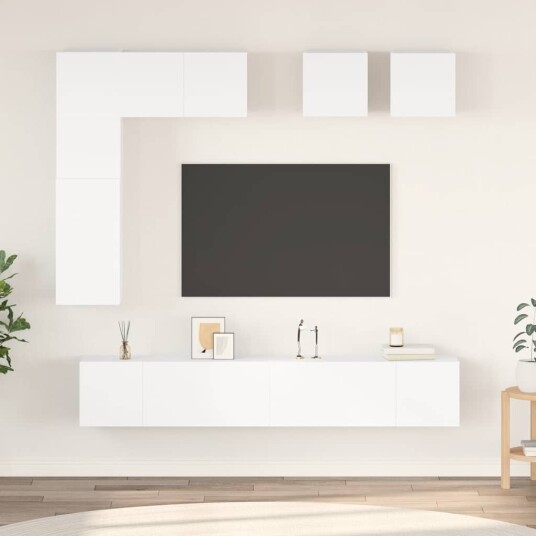 vidaXL TV-benksett 8 deler hvit sponplate