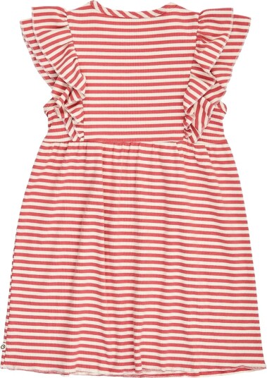 Müsli Kjole - Rib - Stripe Ruffle - Mineralrød/Tofu - Müsli - 5 år (110) - Kjole Hvit