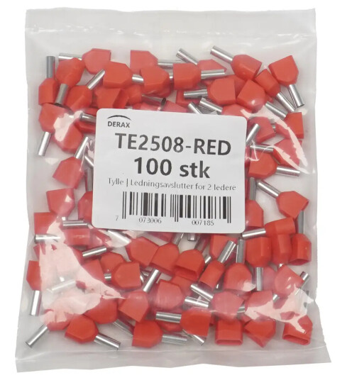 Tylle | Ledningsavslutter for 2 ledere 100 stk Rød tylle 2×2.5mm²