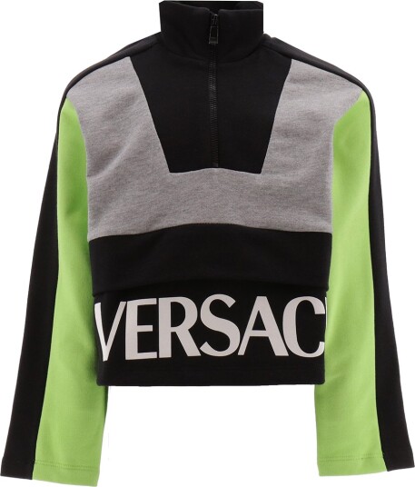 Versace Collegegenser m. Glidelås Grå Melert m. Svart/Neongrøn Versace 14 år 164 Collegegenser