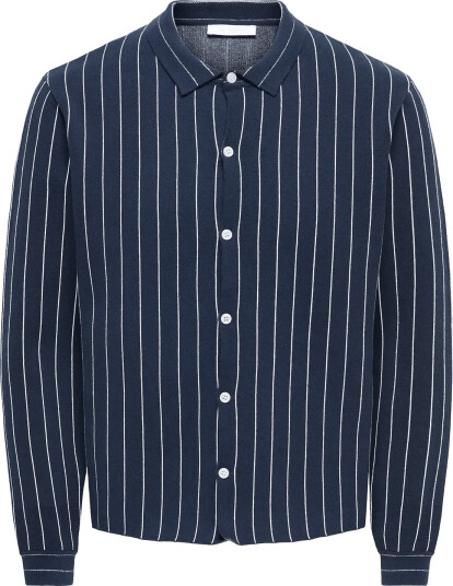 ONLY & SONS Onsartur Rlx Ls Shirt Knit   Navy   XS