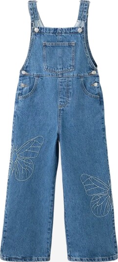 Mango Embroidered Butterfly Denim Dungarees - OPEN BLUE - 134