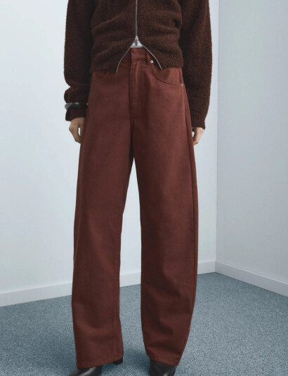 Mango Mid Rise Balloon Jeans Burgundy 40 Mango Mid Rise Balloon Jeans Burgundy 40