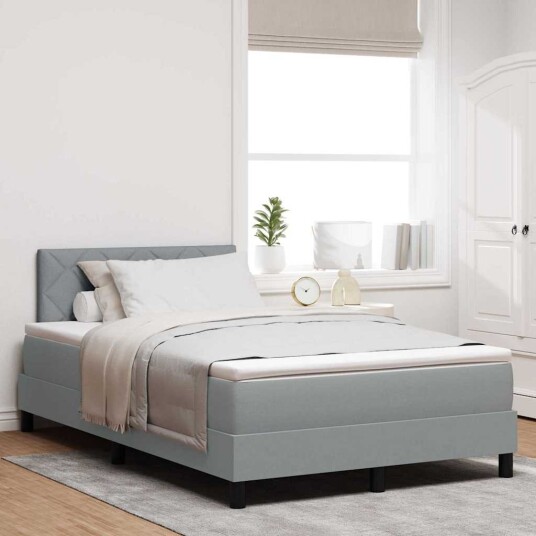 Box Spring Seng med Madrass & LED Lys Grå 120x200 cm Stoff