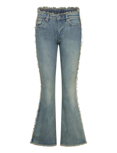 Monki Katsumi Low Waist Patchwork Flared Jeans - Blue - 29