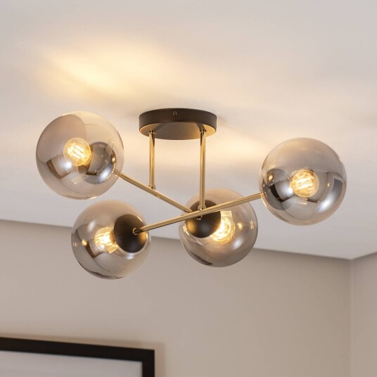 EMIBIG LIGHTING Magnum taklampe 4 lyskilder grafitt/gull/svart glass E14