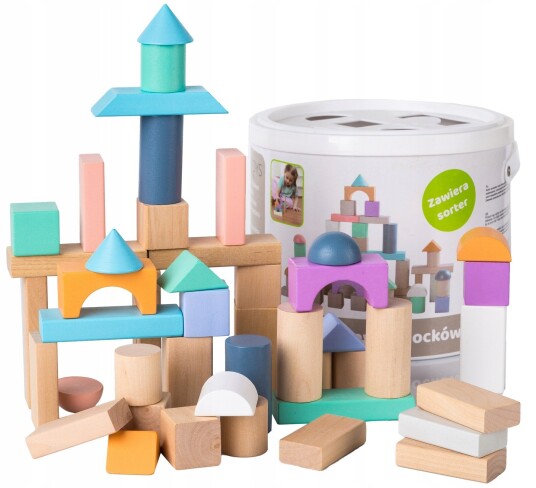 Trehusklosser 50 stk bøtte og sorter ECOTOYS