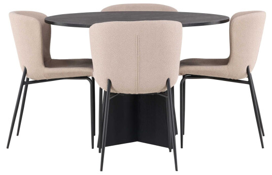Venture Design Bootcut Oval & Modesto spisegruppe Beige/svart 4 stoler & bord 110 cm