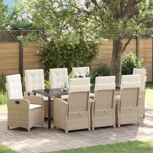 9-delt hage spisebordsett med puter beige poly rotting