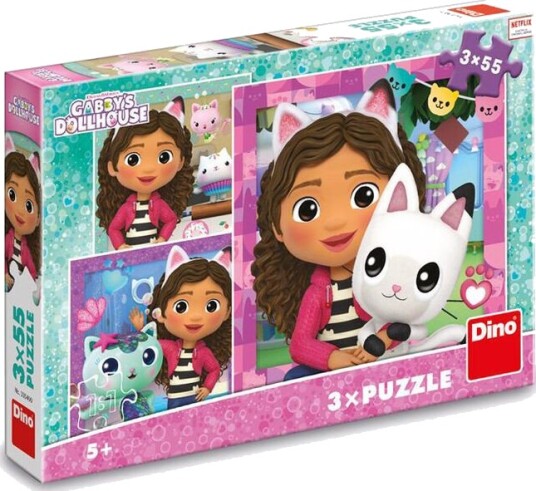 Gabby's Dollhouse Puslespill 3 x 55 brikker 18x18 cm