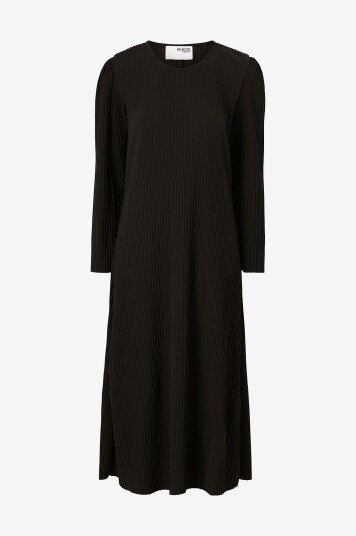 Selected Femme Kjole Slfsilla LS O neck Plisse Midi Dres Svart
