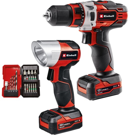 Einhell Borskrutrekker Te-Cd 12/1 12 v Inkl. 2 × 2,0 ah Batterier Og 22-delers Tilbehørssett