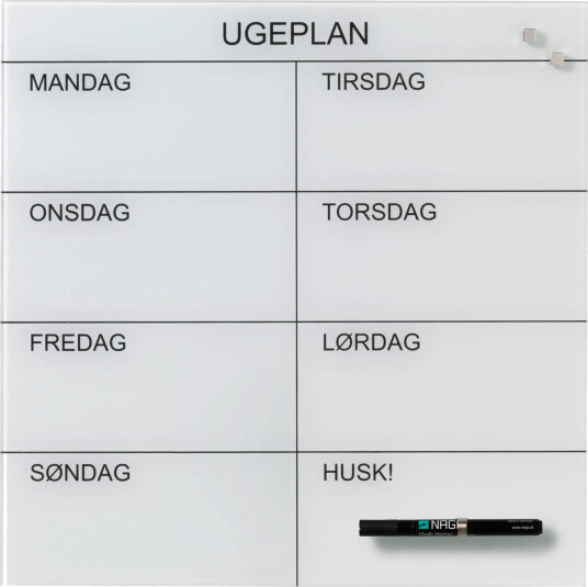 Magnetisk Naga Ugetavle I Glas 45X45 Cm Hvid - Dansk Tekst Magnetisk Naga Ugetavle I Glas 45X45 Cm Hvid - Dansk Tekst