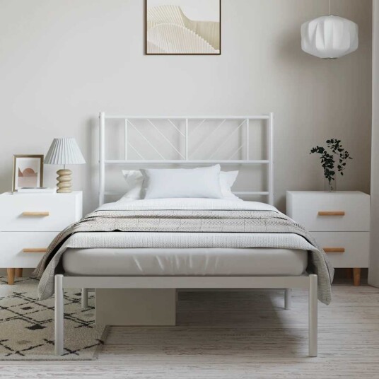 vidaXL Sengeramme i metall med hodegavl hvit 100x200 cm 8721012190023