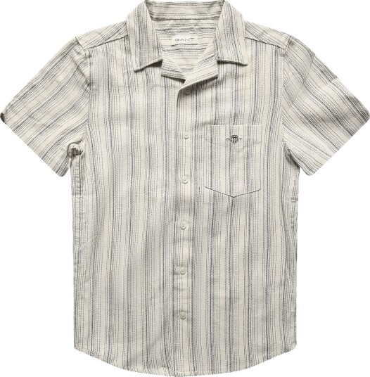 Gant Kids Shield Striped Linen Blend Ss Shirt   CREAMED WHITE   140