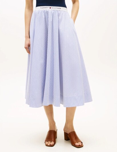 Tommy Hilfiger Poplin Branded Midi Skirt Blue M