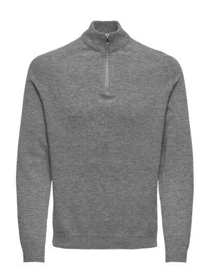ONLY & SONS Onsedward Reg 7 Wool Half Zip Knit Cs - Grey - M