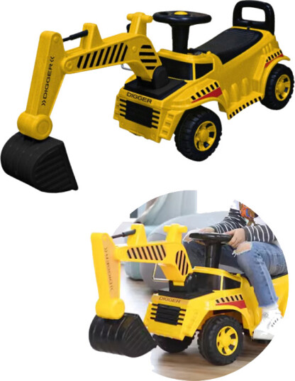 Gåbil gravemaskin med gravearm gul og svart