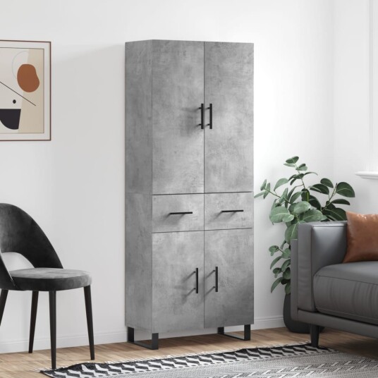 vidaXL Highboard betong grå 69,5x34x180 cm konstruert tre 8720845475956