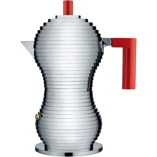 Alessi Mokabrygger Aluminium/Rød Medium 15 cl Alessi Mokabrygger Aluminium/Rød Medium 15 cl