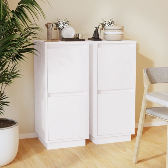 vidaXL Skjenker 2 stk hvit 31,5x34x75 cm heltre furu