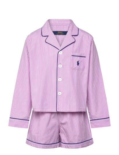 Ralph Lauren Kids Rlg Woven L/S & Short Set Purple 128/140