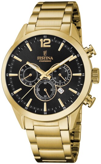 Festina Herreklokke F20633 3 Timeless Sort/Gulltonet stål Ø43.5 mm Festina Herreklokke F20633 3 Timeless Sort/Gulltonet stål Ø43.5 mm