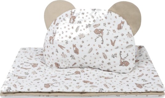 Sensillo Bomullssett til barnevogn 54x74cm teppe 28x36cm pute Skog Beige