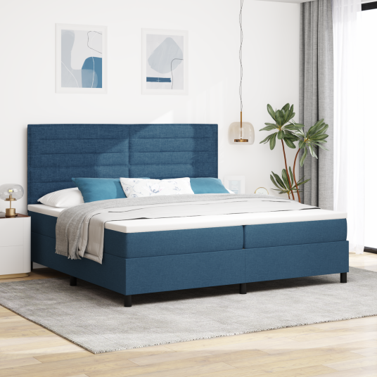 Kontinentalseng med madrass Blå 200x200 cm Stoff