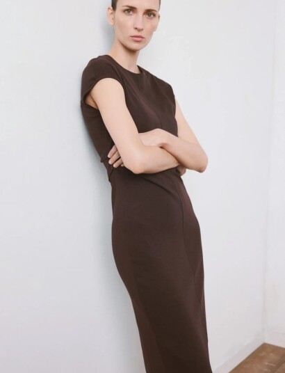 Mango Midi Dress With Draped Detail Brown S Mango Midi Dress With Draped Detail Brown S