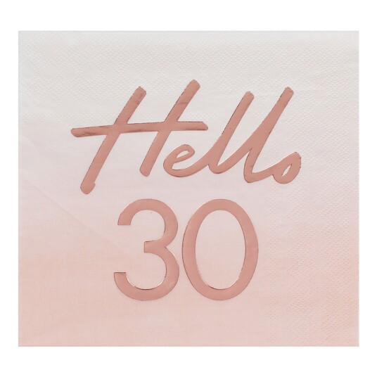 Ginger Ray Servietter Hello 30 Rosa/Roségull - 16-pakning