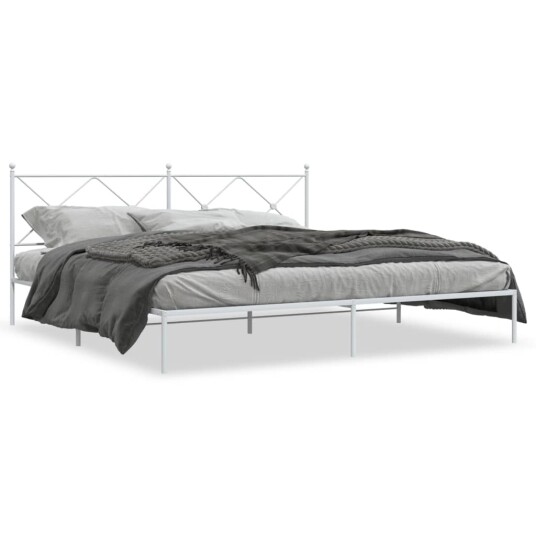  Sengeramme i metall med sengegavl hvit 200x200 cm 8721012374423