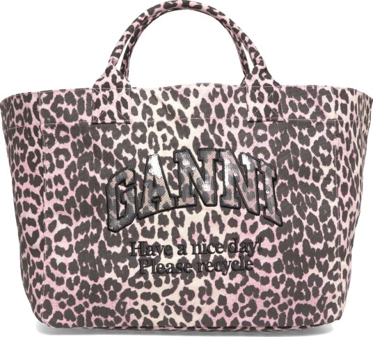 Ganni Leopard Sequin Xxl Tote Bag   Brown   ONE SIZE