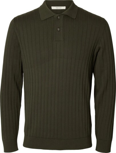 Selected Slmtorino Ls Knit Rib Polo Noos Green L