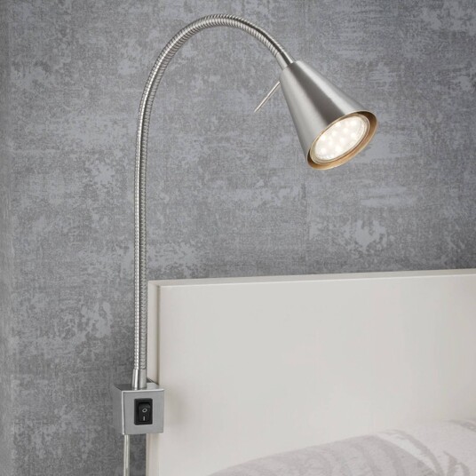 Briloner LED-vegglampe Tuso, nikkel, montering på seng, metall Tuso, Aluminium / grå / sink, Soverom, Metall, Moderne