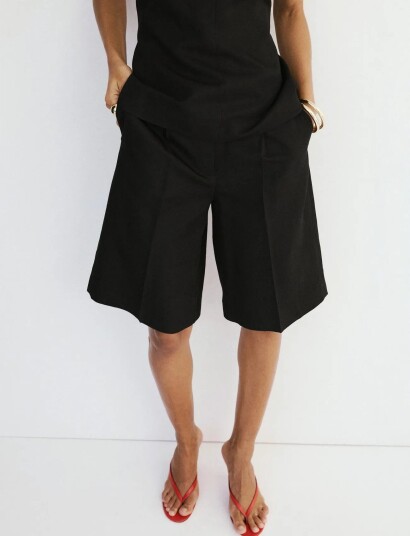 Mango Straight Linen Bermuda Shorts Black 36