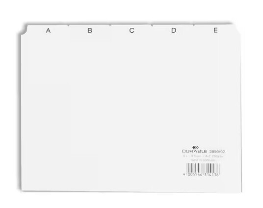 Durable 365002 Alfabetisk faneindeks PVC Hvit Landskap A5 0.3 mm