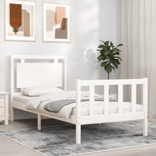 vidaXL Sengeramme med hodegavl hvit 2FT6 liten enkel heltre 8720845972974