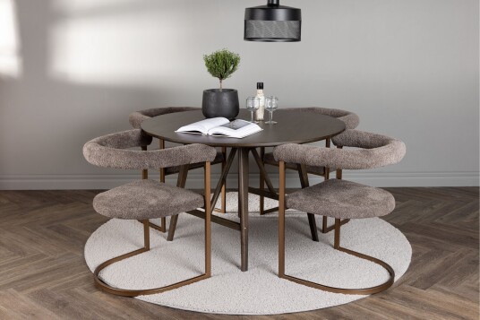 Kaseidon Spisegruppe 100 cm Rund med 4 Morning Stoler Brun