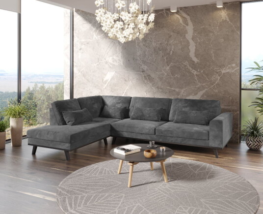 SparMax Copenhagen A25 Hjørnesofa - Sort Ramme - Koksgrå Velur