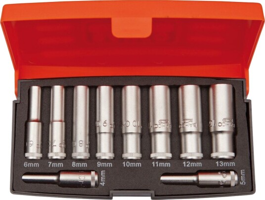 Bahco S0810L 1/4" toppesett med lange piper 4-13mm - 10 deler