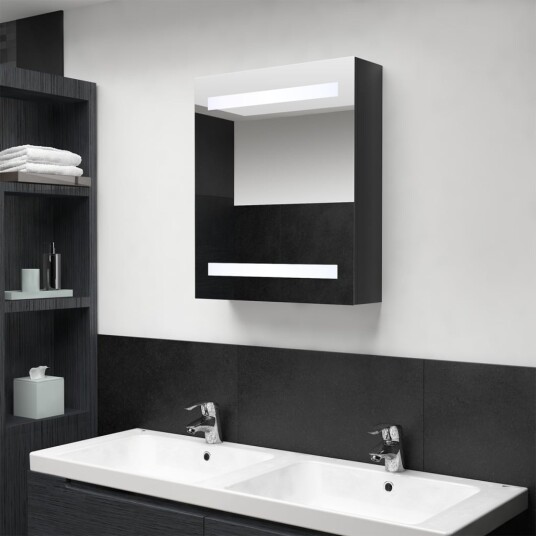 LED speilskap til bad blank svart 50x14x60 cm