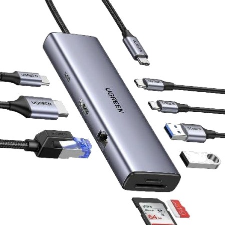Hub Ugreen Cm498 Usb C / 2Xusb A 2Xusb C Hdmi Vga Rj45 1000Mbps Sd/Tf Usb C Pd 100W Grå
