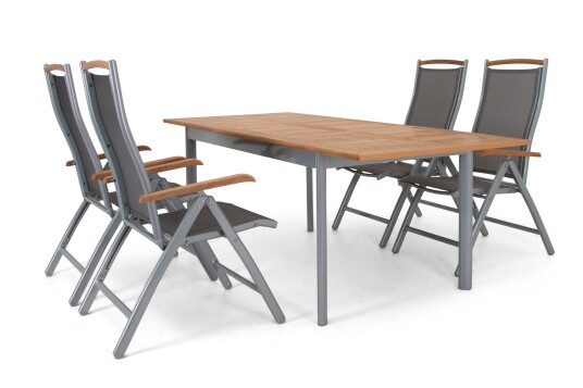 Selected Home Nice spisegruppe Sølv/sølv i teak 4 stoler & bord 152x210 cm Selected Home Nice spisegruppe Sølv/sølv i teak 4 stoler & bord 152x210 cm